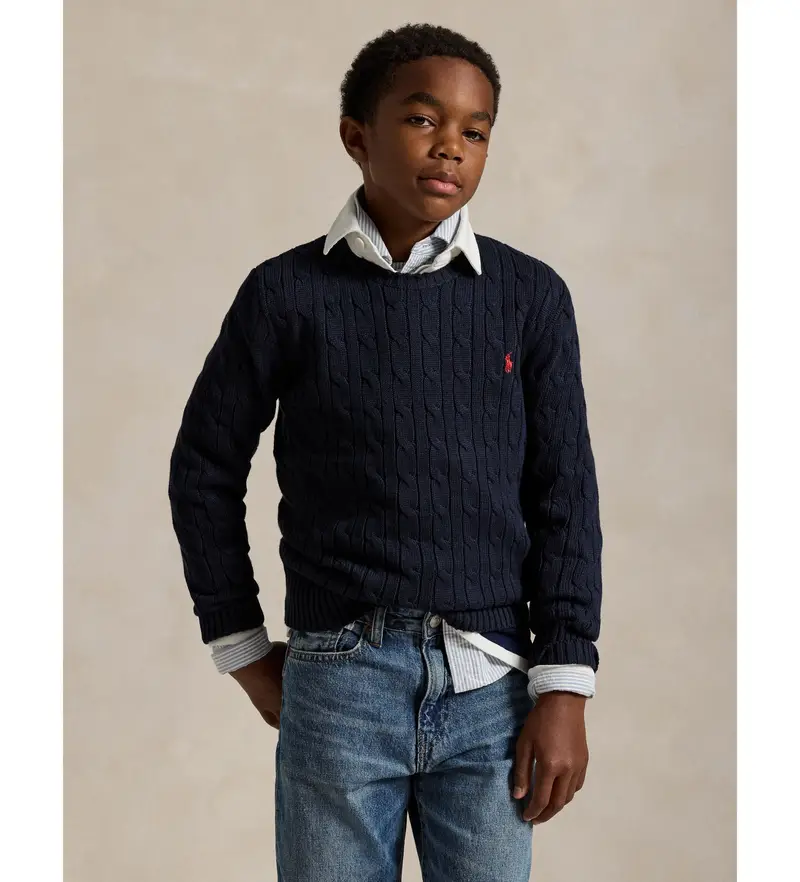 per ragazzo 323702674060 Maglione in cotone lavorato a maglia a trecce blu navy (8años=136/138cm), Casual, moda per bambi