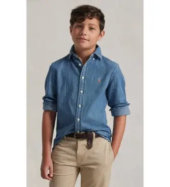 per ragazzo 323713843001 camicia in chambray di cotone (6/7años=136/138cm), Blu, Casual, Denim, Manica lunga, moda per ba
