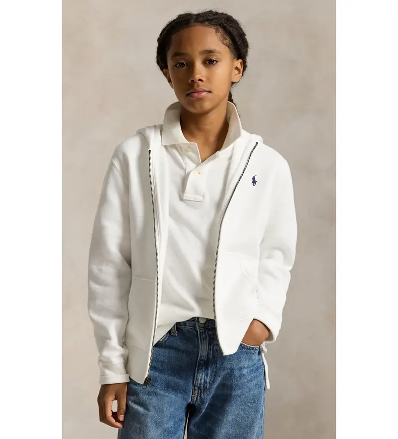 per ragazzo 323799360501 Felpa bianca con cerniera (8años=136/138cm), Bianco, Casual, Cotone, moda per bambini