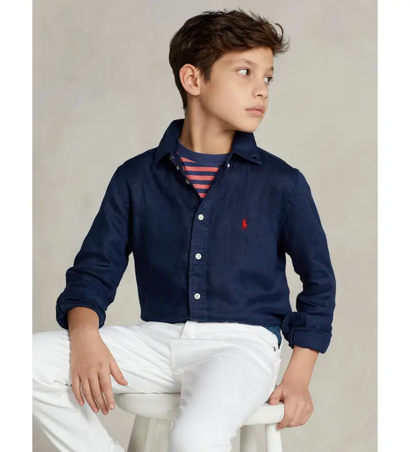 per ragazzo 323967600004 Camicia in lino blu scuro (8años=136/138cm), Casual, Cotone, Classico, Manica lunga, Navy, moda