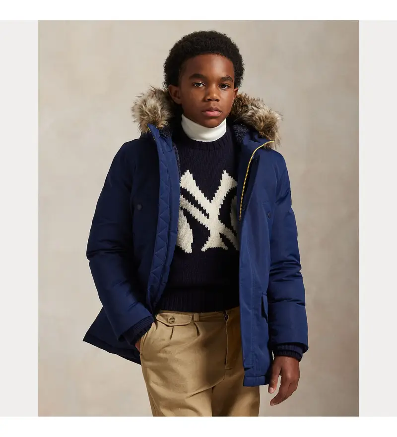 per ragazzo 323970093001 Parka imbottito con pelliccia sintetica blu navy (8años=136/138cm), Casual, Poliestere, moda per