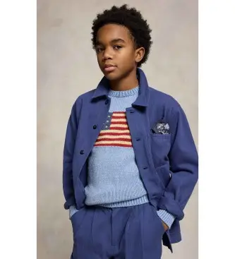 per ragazzo 323A12277001 Giacca funzionale in maglia a spina di pesce blu navy (6/años = 136/138cm), Cotone, All aperto