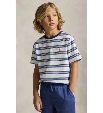 per ragazzo 323A12297001 Maglietta a righe bianche in maglia (8/años = 140/149cm), Bianco, Casual, Cotone, Manica corta