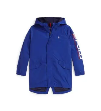per ragazzo 323P02022001 Giacca lunga con cappuccio e logo blu (8/años = 140/149cm), Casual, Poliestere, moda per bambi