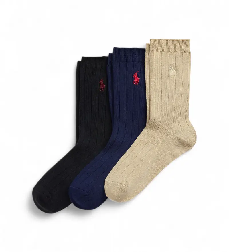 per ragazzo 444979301001 Set di 3 paia di calzini a coste nei colori nero, blu navy e beige (8/5años=136/142), Homewear