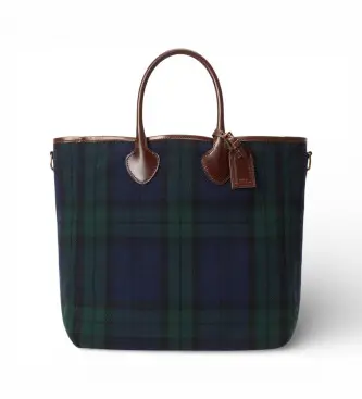 per uomo 405946040001 Borsa tote in tweed tradizionale verde e blu navy (OSFA), Casual, Lana