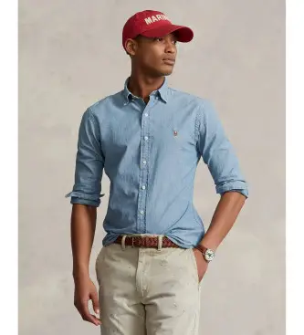 per uomo 710548538001 Camicia blu in chambray slim fit (L), Casual, Cotone, Denim, Manica lunga