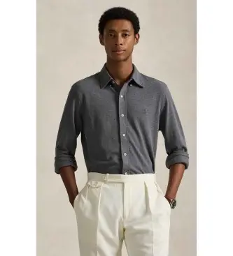 per uomo 710654408152 Camicia in piqué grigio ultraleggero (S), Casual, Cotone, Classico, Manica lunga