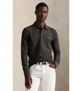 per uomo 710680790147 Polo personalizzata in piqué grigio scuro Slim Fit (S), Casual, Cotone, Manica lunga