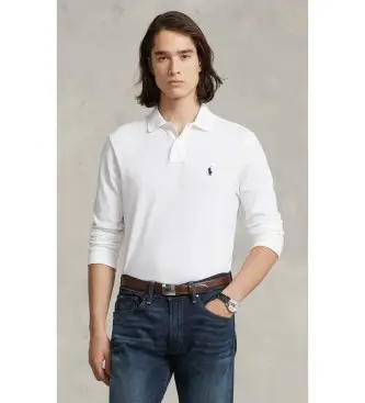 per uomo 710681126001 Polo bianca a maniche lunghe in piqué slim fit (XS), Bianco, Casual, Cotone, Manica lunga
