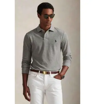 per uomo 710681126003 Polo in piqué a maniche lunghe slim fit grigia (XS), Casual, Grigio, Cotone, Manica lunga