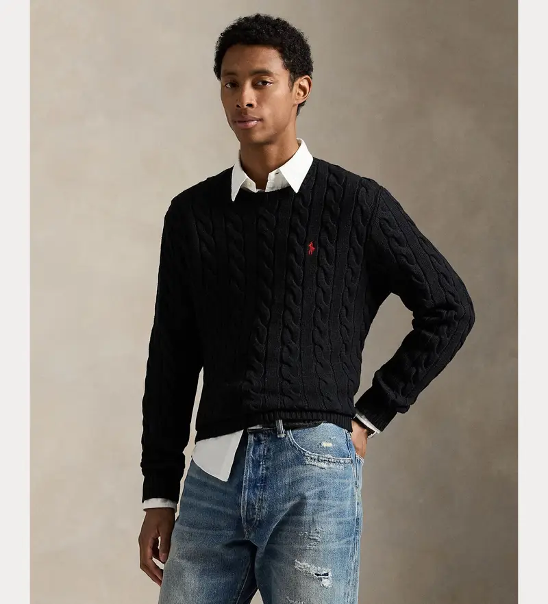 per uomo 710775885012 Maglione in cotone lavorato a maglia nera (L), Nero, Casual