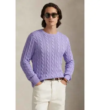 per uomo 710775885531 Maglione in cotone lavorato a maglia a trecce lilla (XS), Casual, Classico