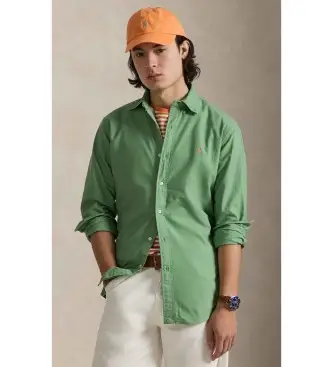 per uomo 710805564070 Camicia Oxford tinta in capo verde (S), Casual, Cotone, Classico, Manica lunga