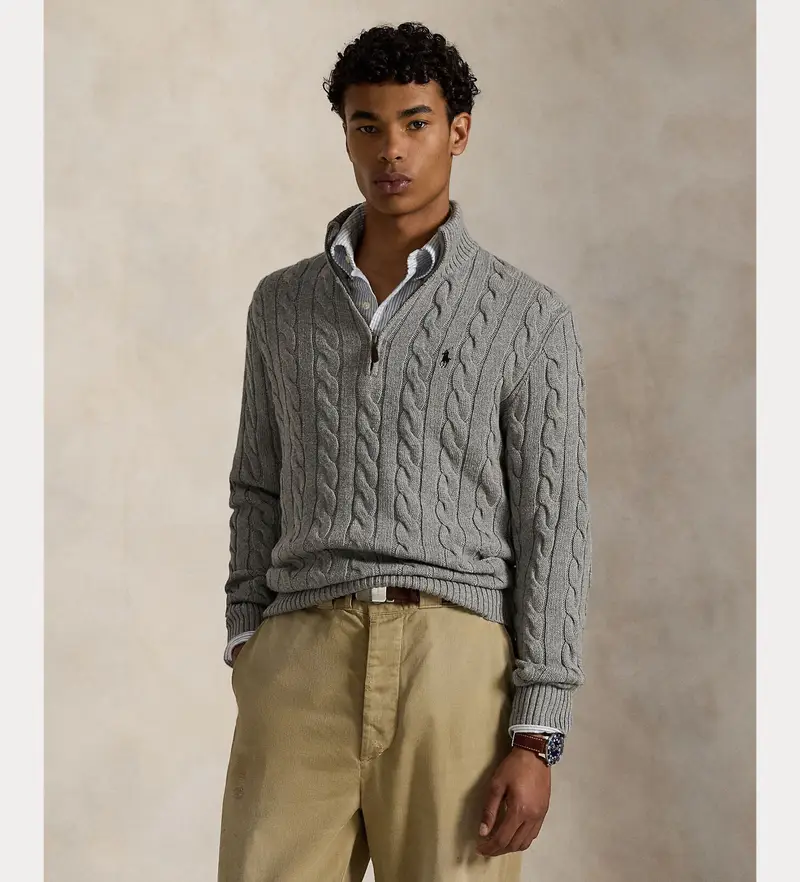 per uomo 710810841002 Maglione grigio in cotone lavorato a trecce (S), Casual