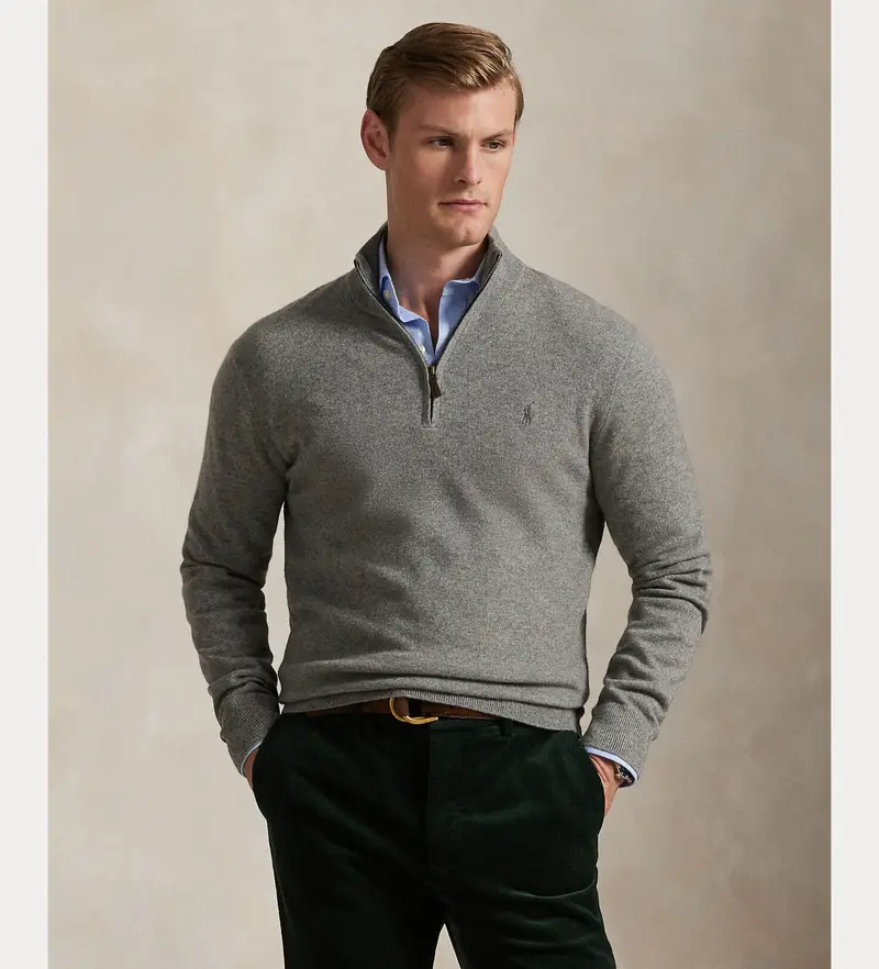 per uomo 710876756009 Maglione grigio in lana con cerniera corta (L), Casual