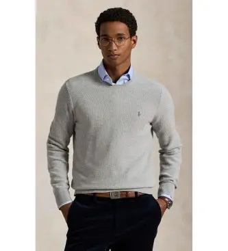 per uomo 710918163002 Maglione in maglia di cotone piquet grigio (S), Casual, Classico