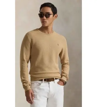 per uomo 710918163502 Maglione in maglia di cotone piquet marrone (S), Beige, Classico