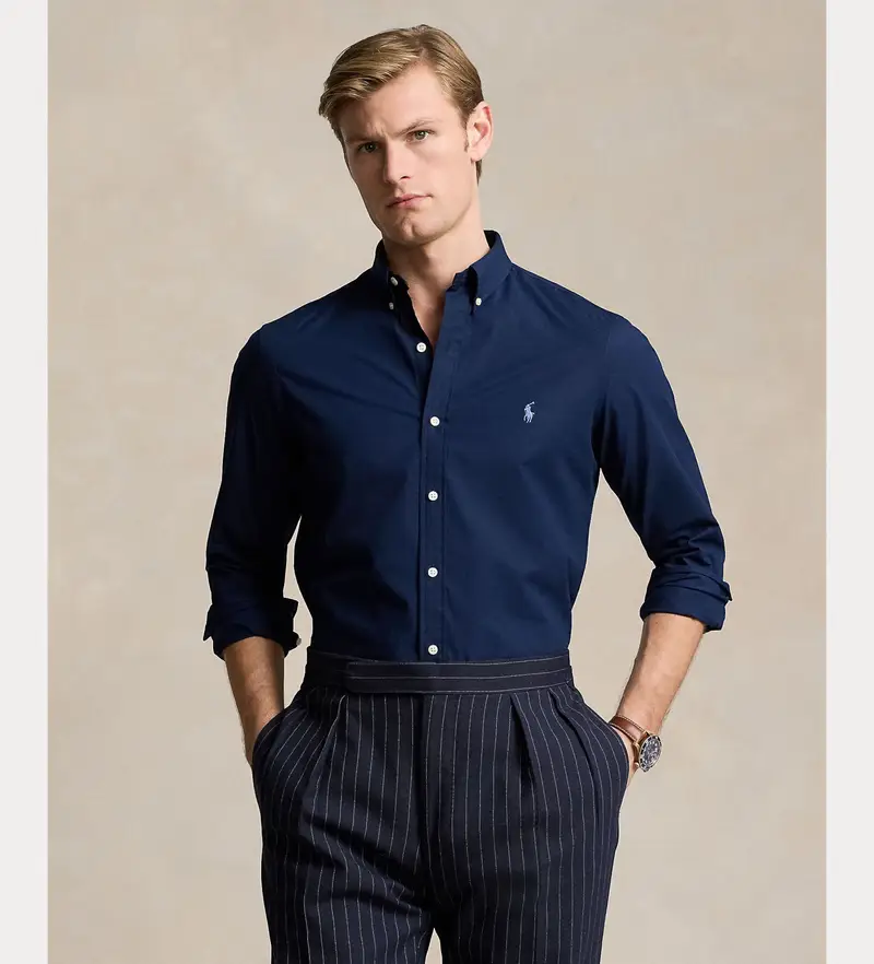 per uomo 710928254001 Camicia in popeline elasticizzato slim fit blu navy (S), Casual, Cotone, Manica lunga