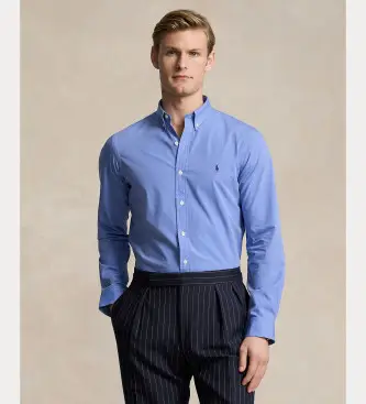 per uomo 710928254003 Camicia Fil-à-fil stretch slim fit blu (L), Casual, Da sera, Cotone, Classico, Manica lunga