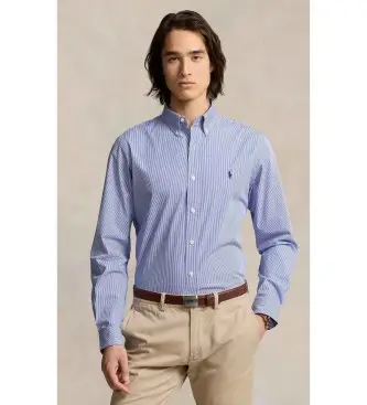 per uomo 710928254007 Camicia in popeline elasticizzato blu slim fit (XS), Casual, Cotone, Classico, Manica lunga