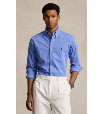 per uomo 710928255003 Camicia in popeline elasticizzato blu su misura (XS), Casual, Cotone, Classico, Manica lunga