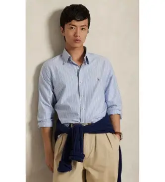 per uomo 710928918008 Camicia Oxford a righe blu su misura (S), Casual, Cotone, Classico, Manica lunga