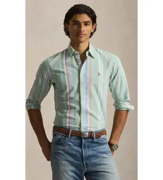 per uomo 710928921002 Camicia Oxford a righe verdi su misura (S), Casual, Verde, Cotone, Classico, Manica lunga Multicolore