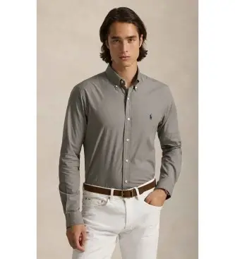 per uomo 710929348013 Camicia in popeline elasticizzato grigio slim fit (S), Casual, Cotone, Classico, Manica lunga