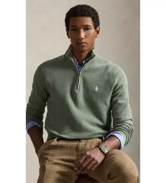 per uomo 710932304532 Maglione verde in cotone e piqué (XS), Casual, Classico