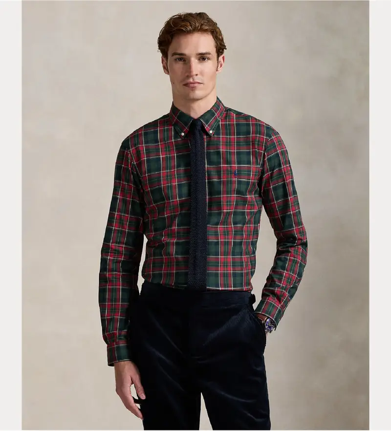 per uomo 710953644008 Camicia in twill su misura con motivo scozzese rosso (S), Casual, Cotone, Manica lunga