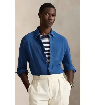 per uomo 710956699002 Camicia in piqué ultraleggero blu navy indaco (S), Casual, Cotone, Classico, Manica lunga