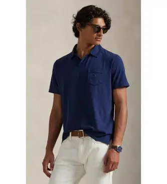 per uomo 710964512001 Polo in cotone e lino blu navy dalla vestibilità standard (S), Casual, Manica corta