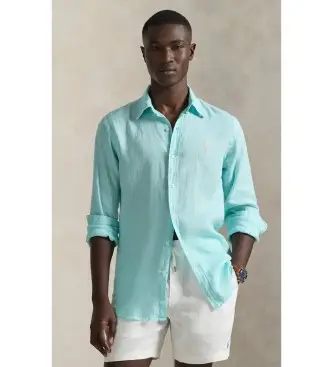 per uomo 710966294510 Camicia in lino turchese su misura (S), Casual, Manica lunga