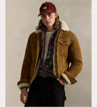 per uomo 710968200001 Giacca in montone marrone (S), Casual, Pelle