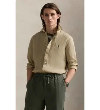 per uomo 710968915003 Camicia in lino beige slim fit (XS), Casual, Classico, Manica lunga