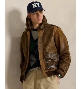 per uomo 710970574001 Giacca in pelle da aviatore marrone (M), Casual