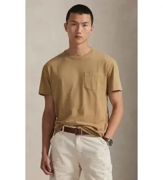 per uomo 710977904017 Maglietta consumata con tasca beige (S), Casual, Cotone, Manica corta