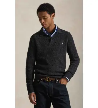per uomo 710979110006 Maglione in cotone e lana con colletto polo grigio scuro (S), Casual, Classico