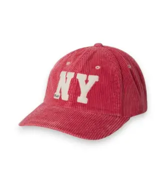 per uomo 710979197004 Berretto in velluto a coste con toppa rossa di New York (OSFA), Rosso, Casual, Cotone Pelle
