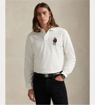 per uomo 710981793001 Polo piqué vestibilità classica con orso Polo bianco sporco (M), Casual, Cotone, Manica lunga