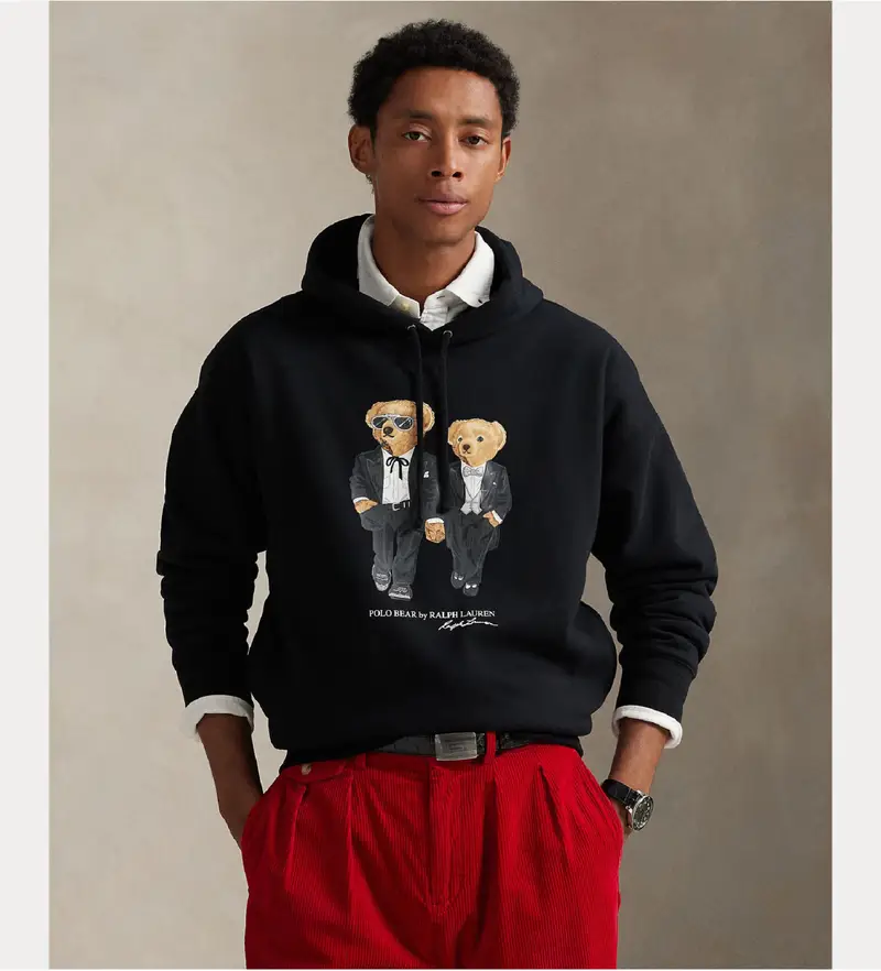 per uomo. 710981802001 Felpa con cappuccio nera Ralph & Ricky Bear (S), Nero, Casual, Cotone