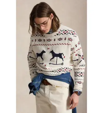 per uomo 710A12801001 Maglione beige fantasia (M), Casual, Cotone