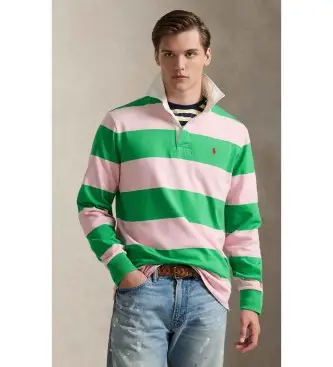 per uomo 710A13051003 Maglia da rugby iconica verde e rosa (L), Casual, Cotone, Manica lunga