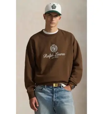 per uomo 710A13264001 Felpa in pile con grafica marrone rilassata (S), Casual, Cotone