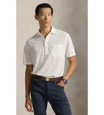 per uomo 710B13500001 Polo in piquet di lino bianco, vestibilità standard (M), Casual, Manica corta