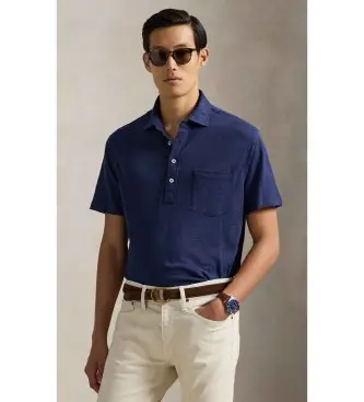 per uomo 710B13500002 Polo in piquet di lino blu navy, vestibilità standard (S), Casual, Manica corta