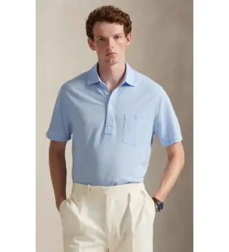 per uomo 710B13500004 Polo in piquet di lino blu, vestibilità standard (M), Casual, Manica corta