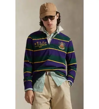 per uomo 710B13520001 Maglia da rugby ricamata Lilac Classic Fit (XS), Casual, Lilla, Cotone, Manica lunga Bianco