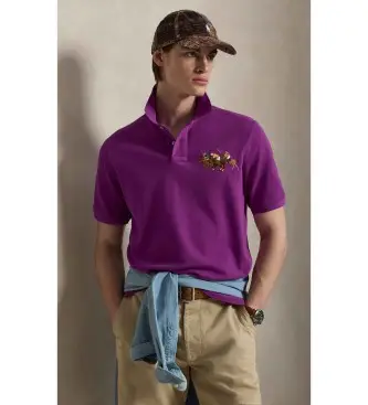 per uomo 710B14216001 Polo in piqué con stampa tripla di cavalli lilla (S), Casual, Cotone, Manica corta